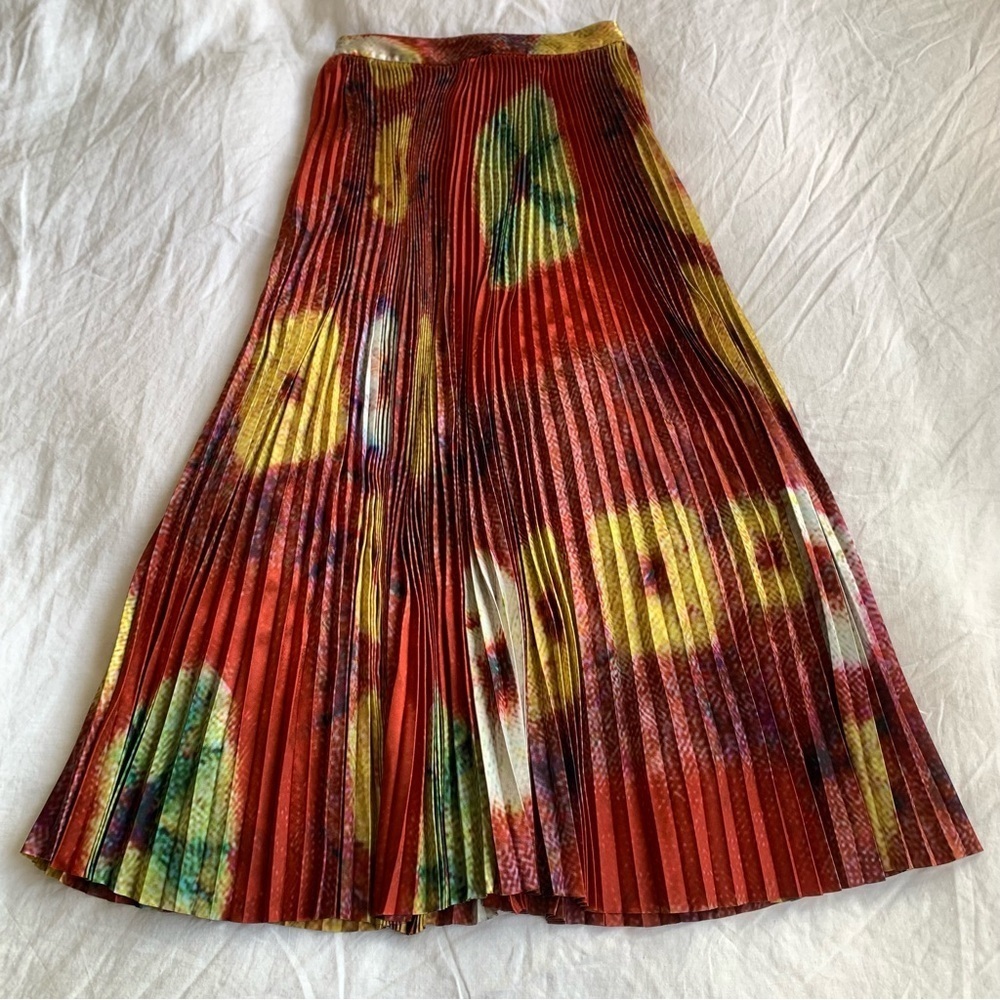 NWT Ulla Johnson Rami Satin Pleated Accordion A Line Midi Maxi Skirt Sunsprite - Picture 13 of 16